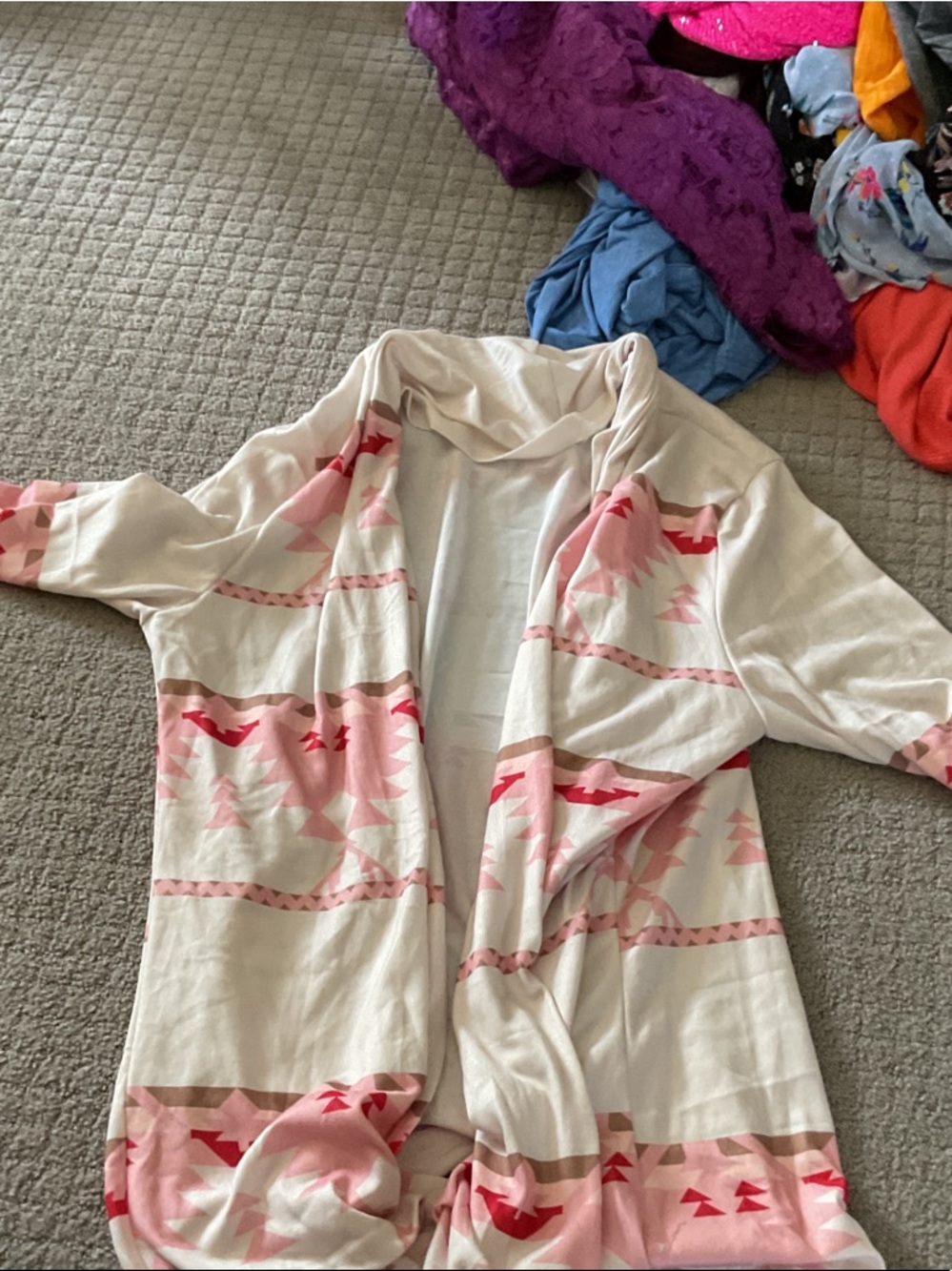 Cream and Pink Aztec Open Cardigan